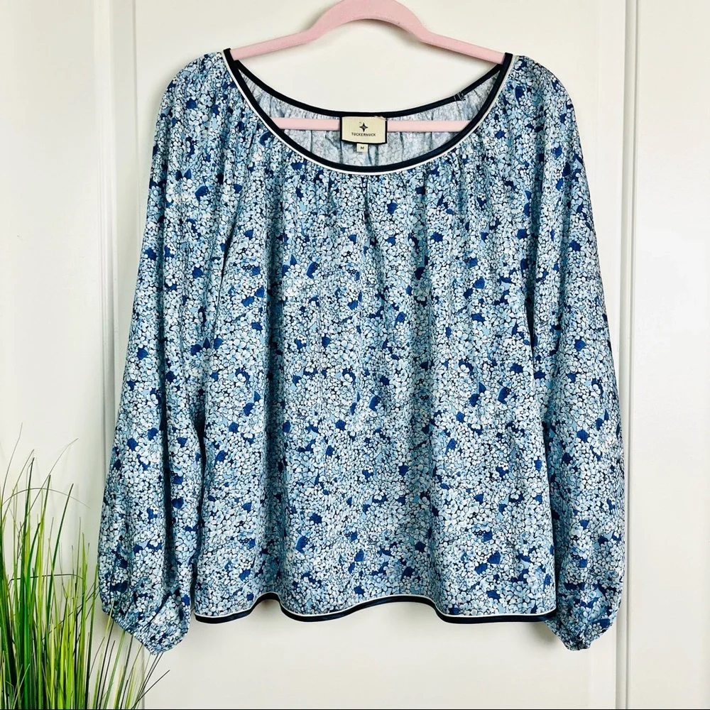 Tuckernuck Blue Floral Peasant Blouse